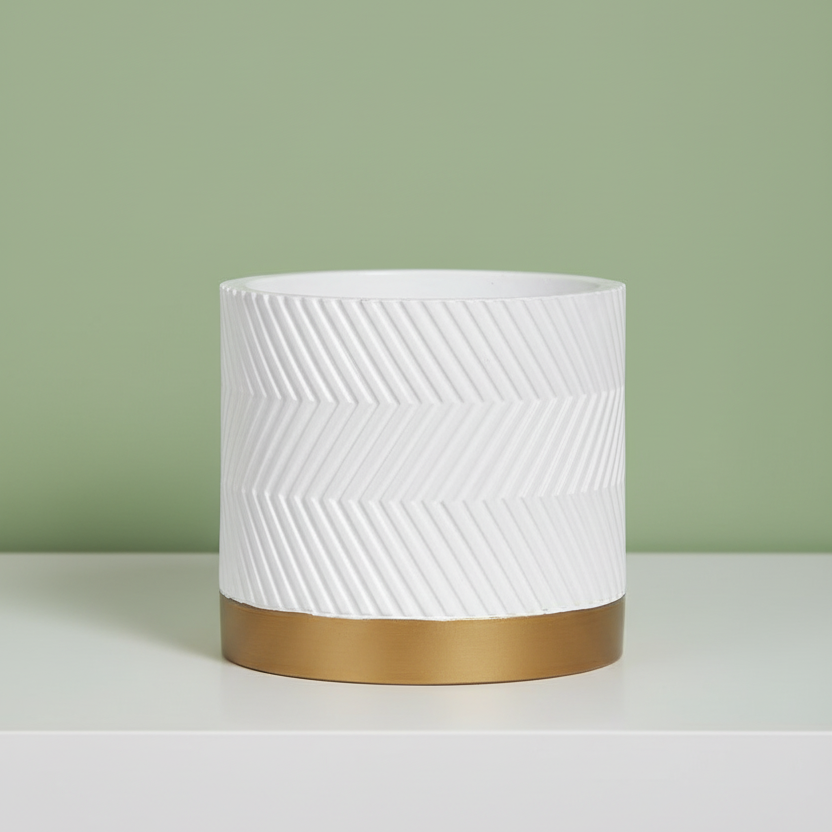 White Chevron Gold Planter