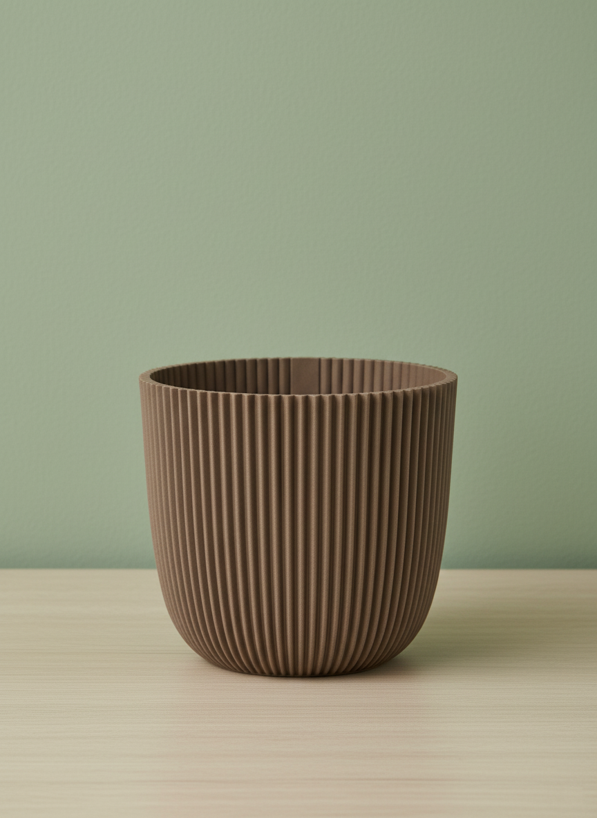 Taupe Vertical?Ribbed Planter