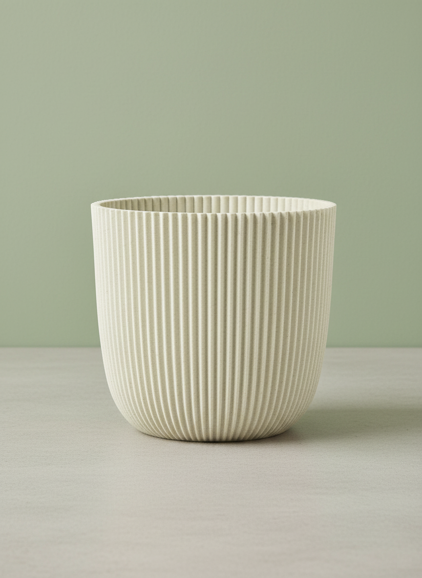 Cream Vertical Ribbed Planter