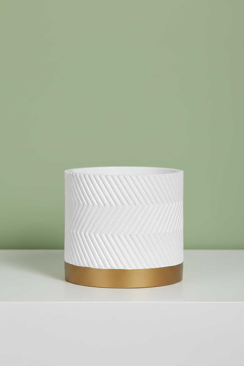 White Chevron Gold Planter