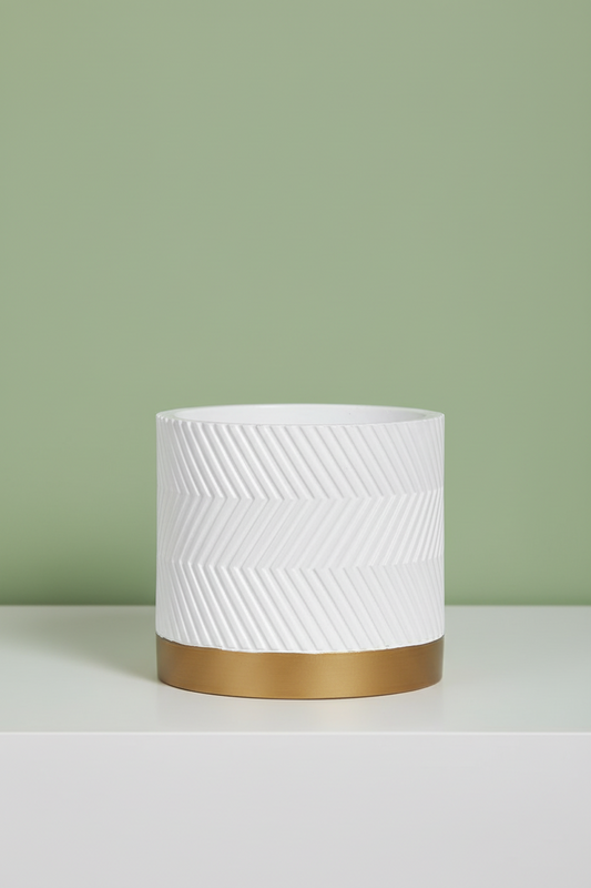 White Chevron Gold Planter