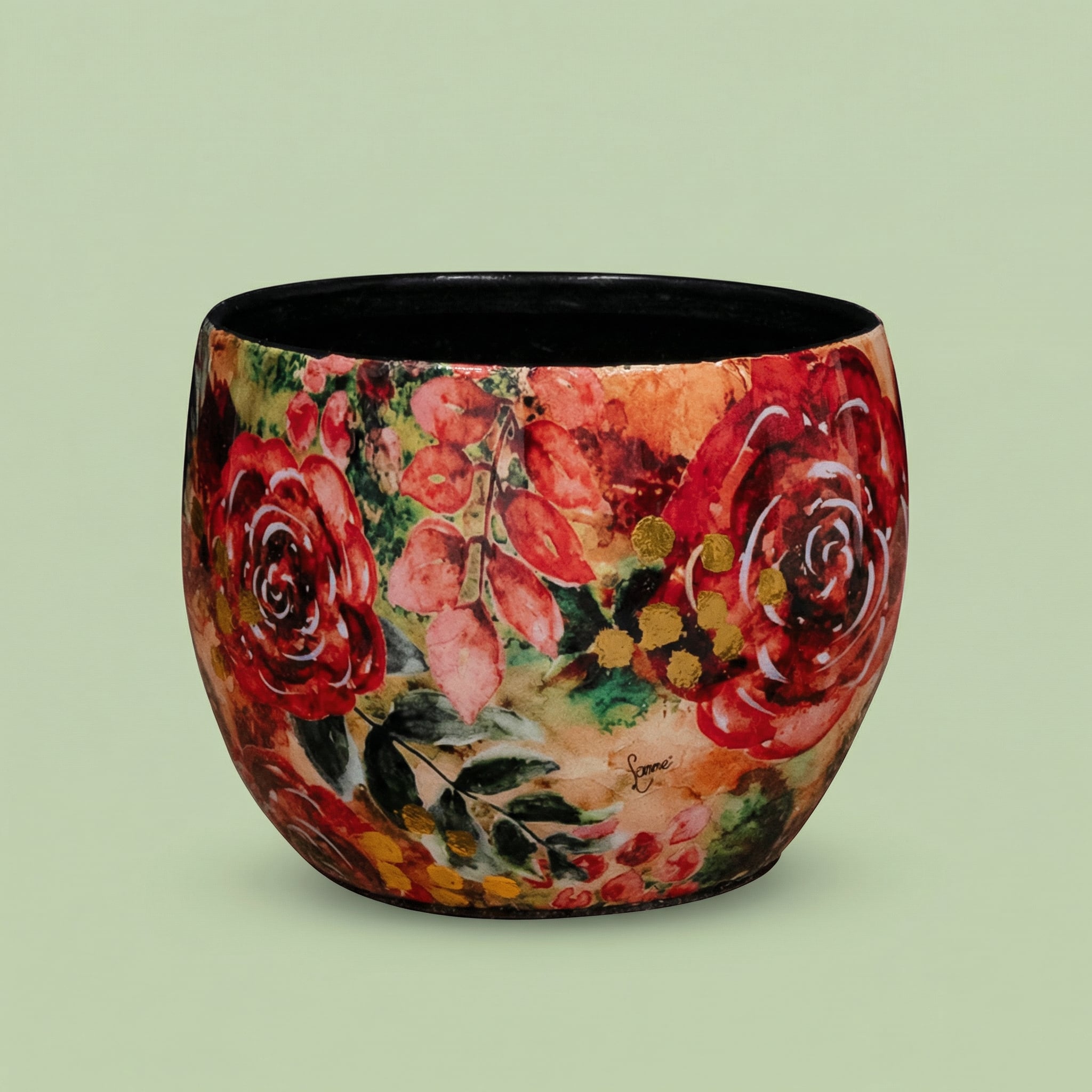 Red Planter with Gold Accents 9 cm - pots