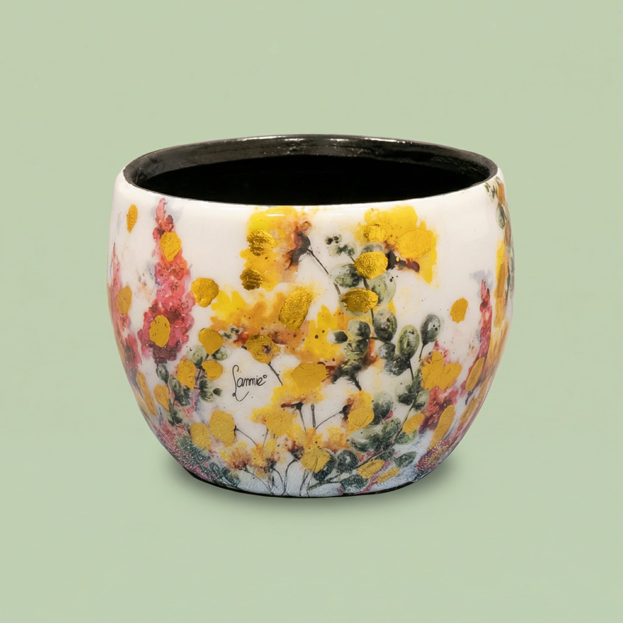 White Floral Planter with Gold Accents 7 cm - pots